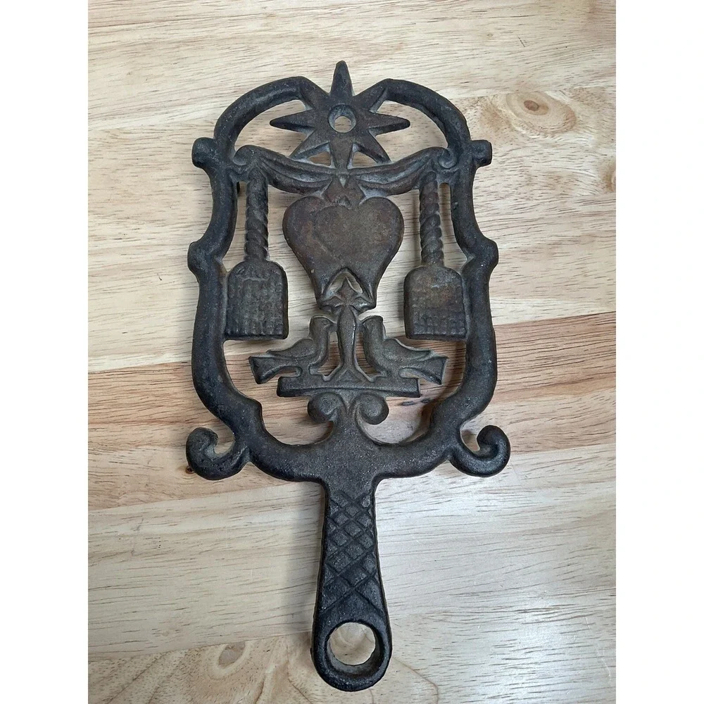 Vtg Dutch Cast Iron Metal Trivet Heart Dove Fork Bird Spoon Rest Old Tool Wilton